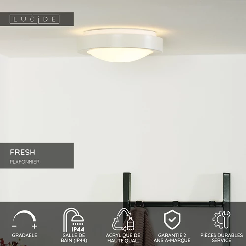 Lucide FRESH - Plafonnier Salle de bains - Ø 27 cm - 1xE27 - IP44 - Blanc - USP
